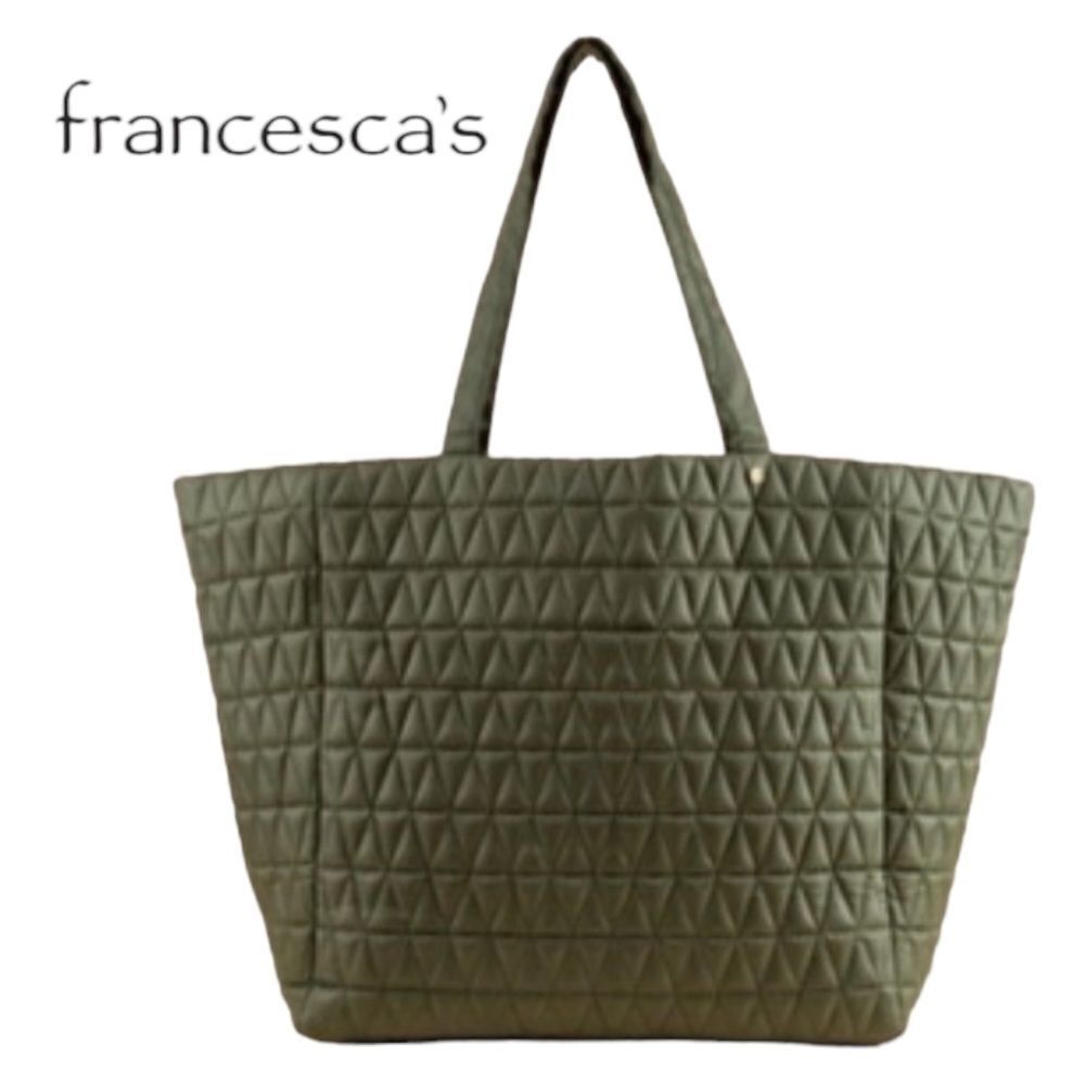 NEW Francesca's Kenzie Olive Puffer Quilted Tote Bag